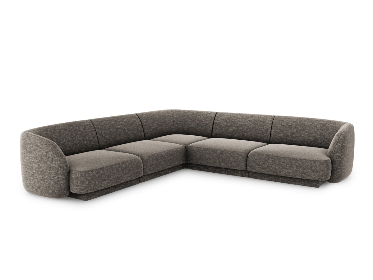 Micadoni Miley Symmetrical grå hjørnesofa med fem sæder i chenille og sort plast