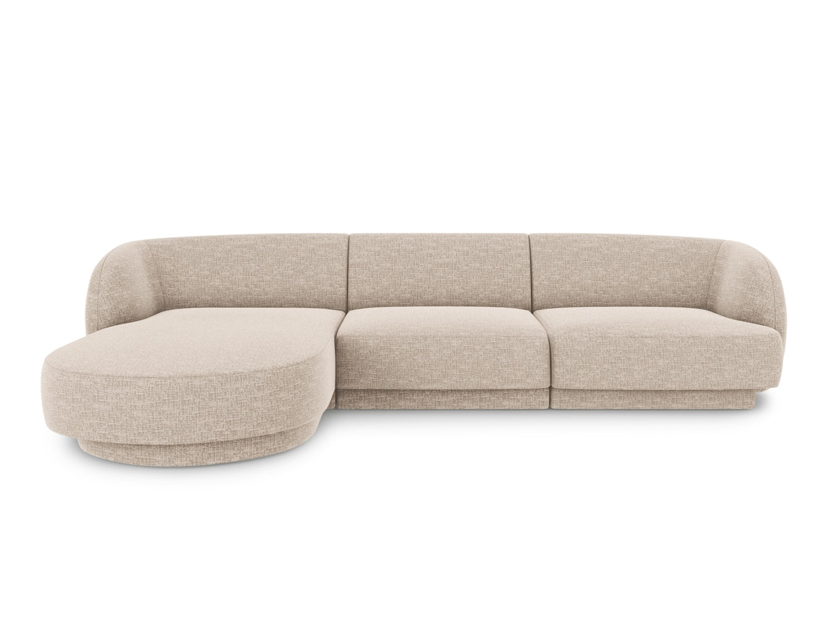 Micadoni Miley hjørnesofa, venstre, med 4 sæder i beige chenille og sort plast