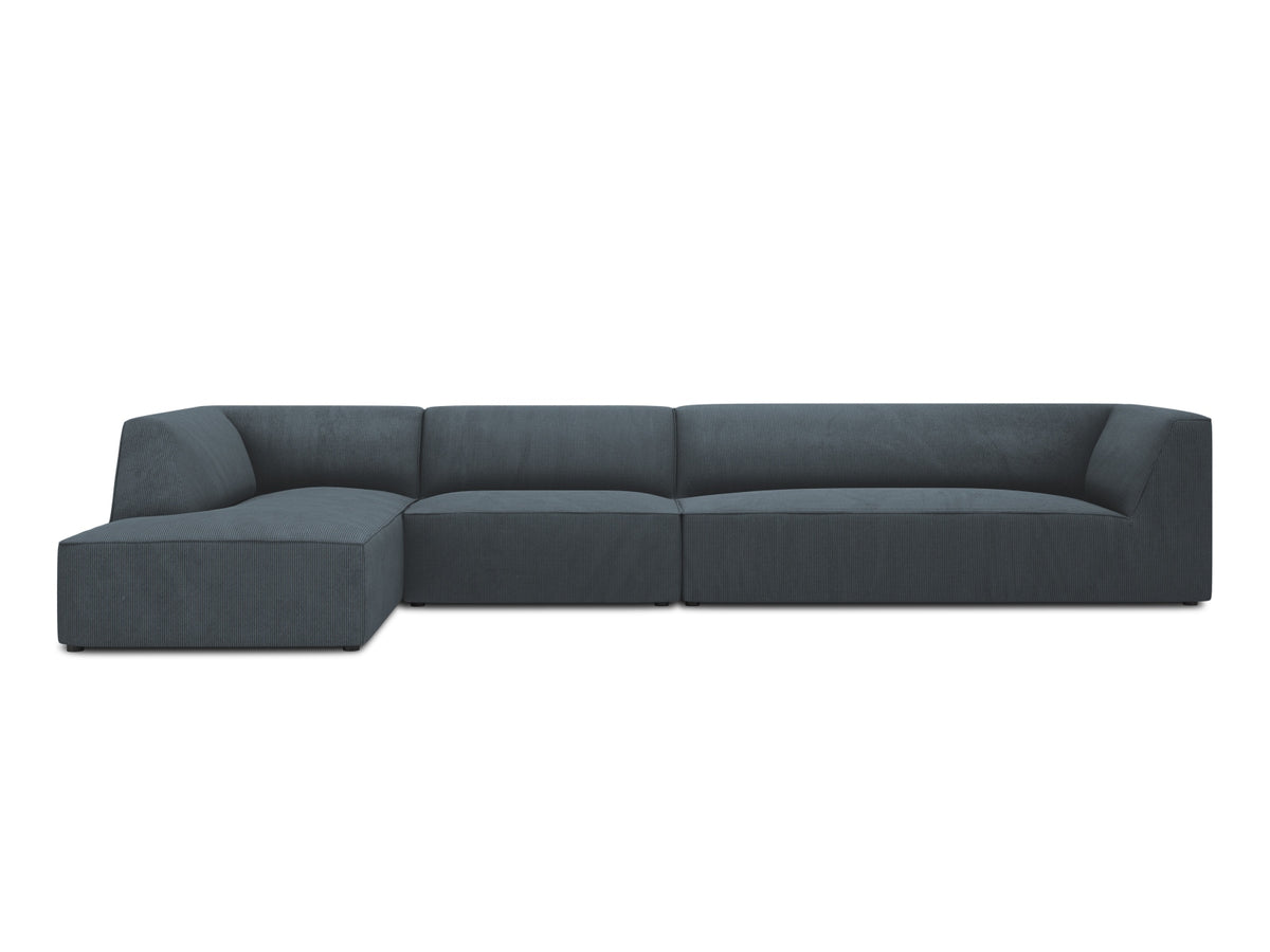 Micadoni Ruby Modul hjørnesofa med 5 sæder, venstre, i blå corduroy fløjl og sort plast