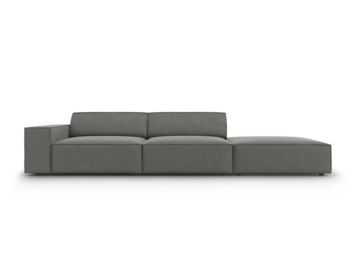Micadoni Jodie sofa med tre sæder i grå fløjl og sort plast