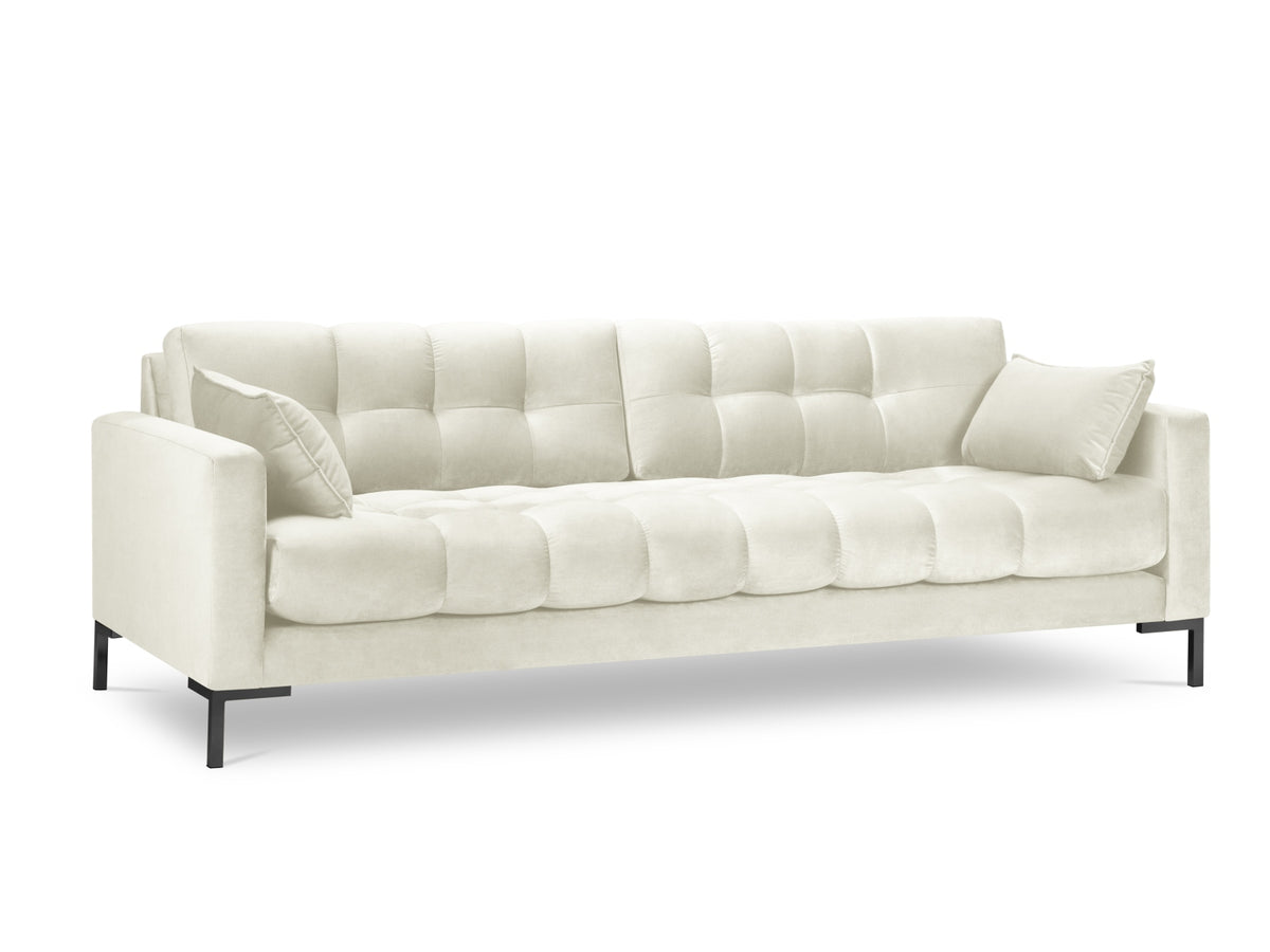 Micadoni Mamaia sofa med fire sæder i beige fløjl og sort metal