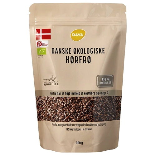 Pakke med danske økologiske hørfrø, 300 gram, fra DAVA