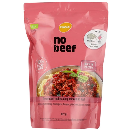 Pakke med DAVA No Beef økologisk køderstatning, 102 gram