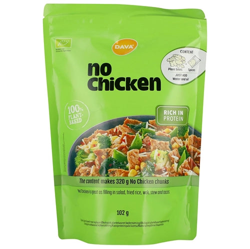 Pakning med DAVA No Chicken, økologisk køderstatning, 102 gram