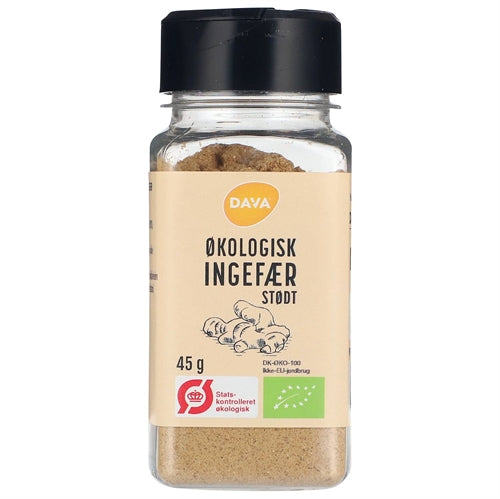 Glas med økologisk stødt ingefær, 45 g, fra Dava