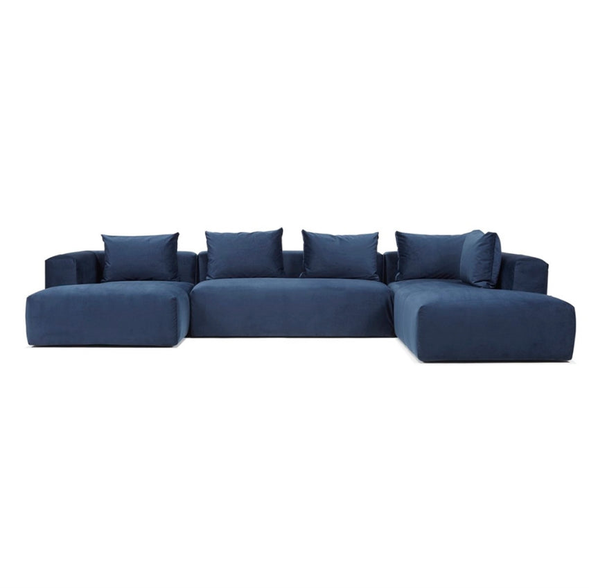 Cozy højrevendt u-sofa i blåt stof fra Nordly