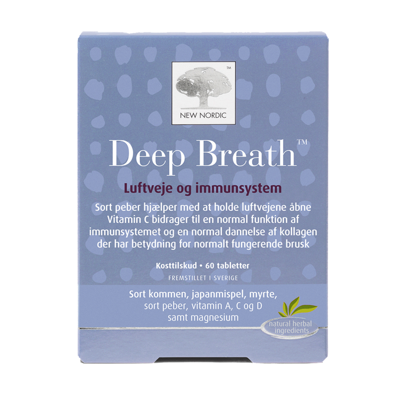 Se New Nordic Deep Breath 60 tabletter DATOVARE 02/2025 ✔ Kæmpe udvalg i  New Nordic - Køb online på udsalg og tilbud lige nu ✔ Hurtig levering: 1 - 2 Hverdage samt billig fragt - Varenummer: HG-45450-1 og barcode / Ean: 5021807454501 på lager - Udsalg på Kosttilskud > > Spar op til 54% - Over 1354 design mærker på udsalg