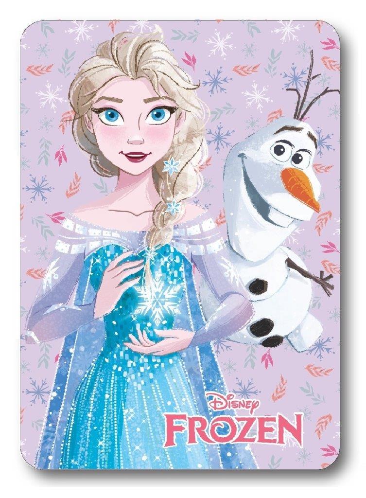 Fleece tæppe med Elsa og Olaf fra Disney Frozen på lilla baggrund