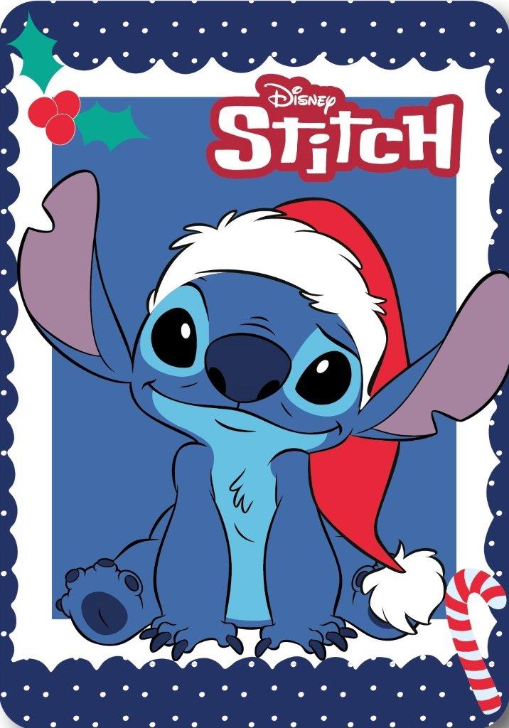Fleece tæppe med Disney Stitch i nissehue og juleelementer