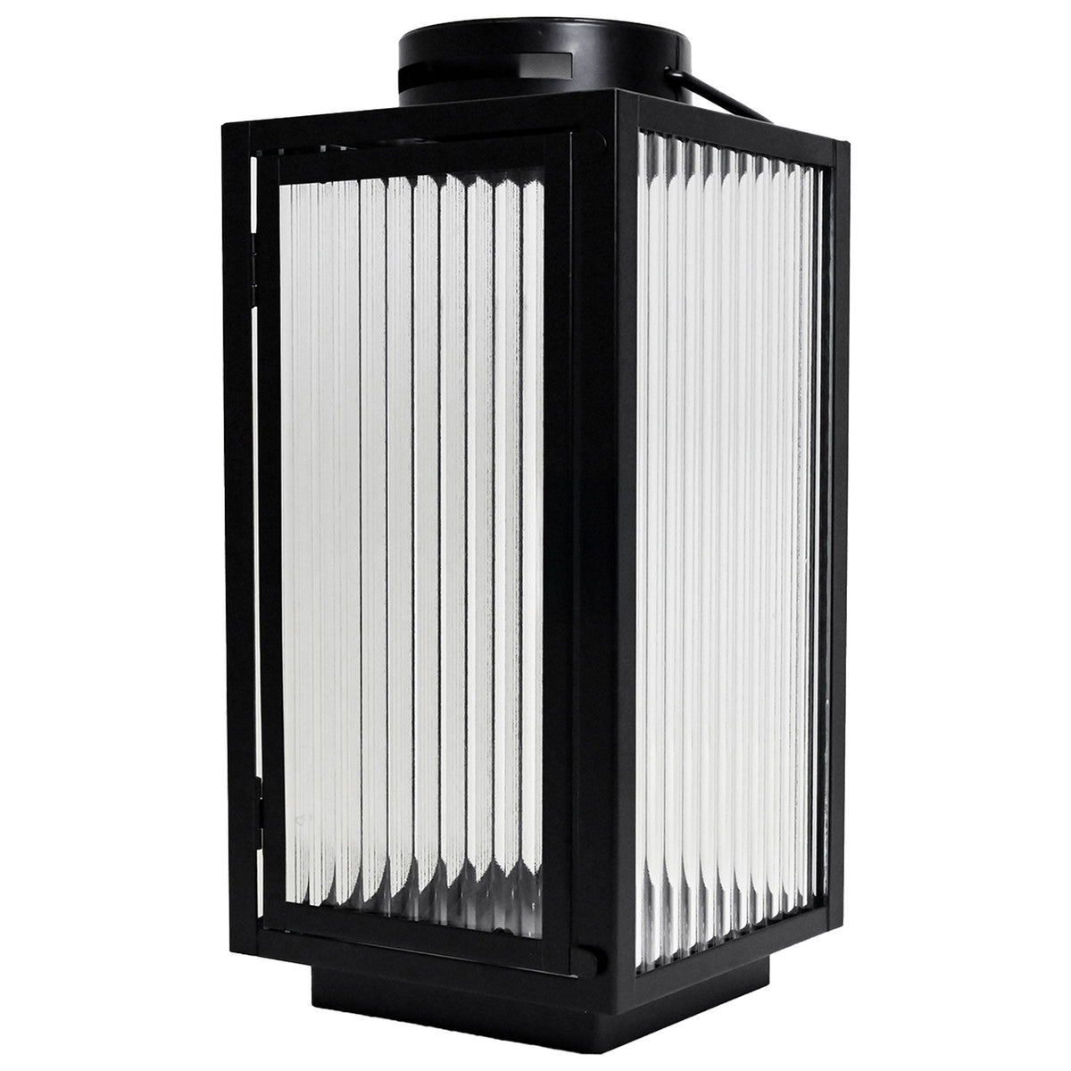 Sort Sagaform Liv lygte, medium 35 cm, med metalramme og ribbet glas
