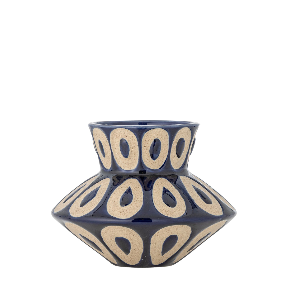Blå Bashir vase i stentøj med beige ovale motiver