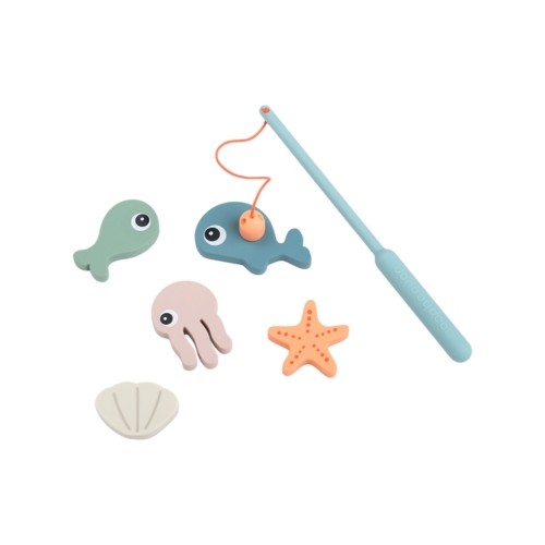 Done By Deer Sea Friends bade- og fiskelegetøj i farverigt mix med magnetisk fiskestang