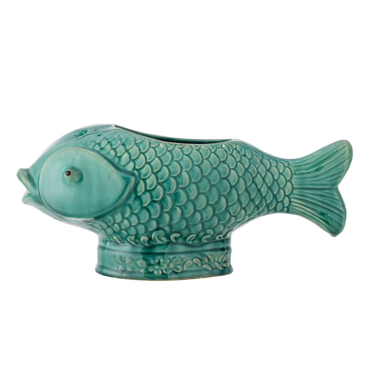 Grøn urtepotteskjuler i stentøj formet som en fisk, Hiro fra Creative Collection