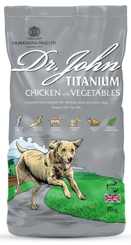 Pose Dr. John Titanium voksenfoder med kylling, 15 kg