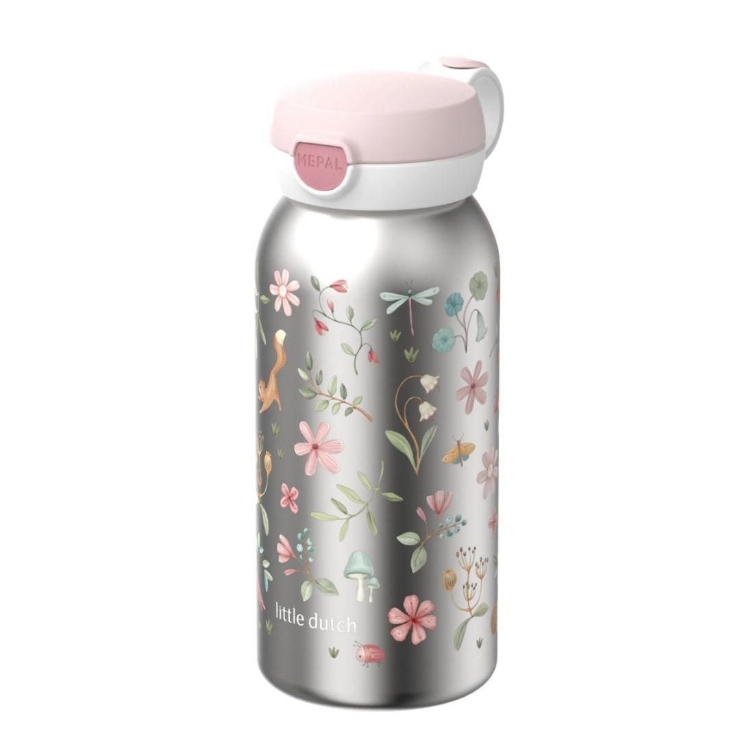 Rosa drikkeflaske med fliplåg og motiver fra Little Dutch, 600 ml