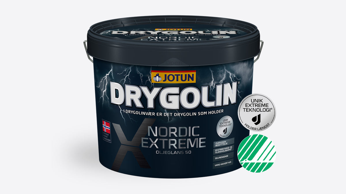 Spand med Drygolin Nordic Extreme Supermat udendørs træværksmaling, 9 liter
