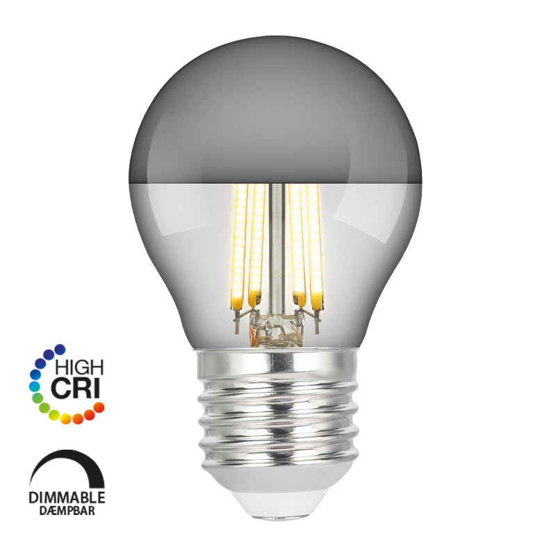 E3 Light Proxima G45 LED pære med krom topforspejlet og E27-sokkel