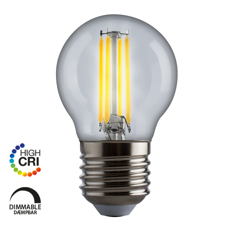 Lille rund klar E3 Light Proxima G45 LED pære med E27-sokkel