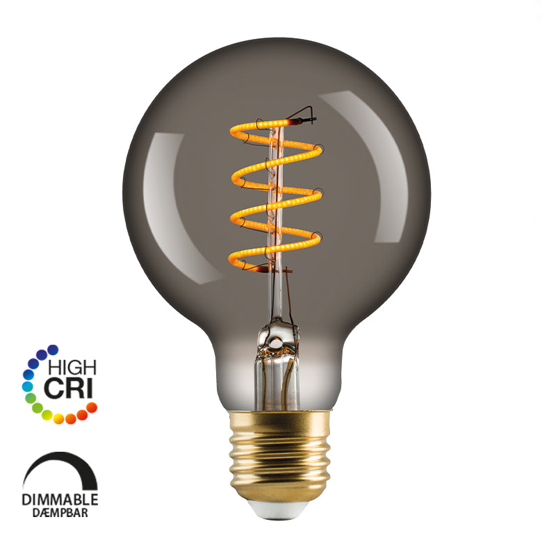 Røgfarvet Vintage G80 spiral LED pære fra E3 Light med E27-sokkel