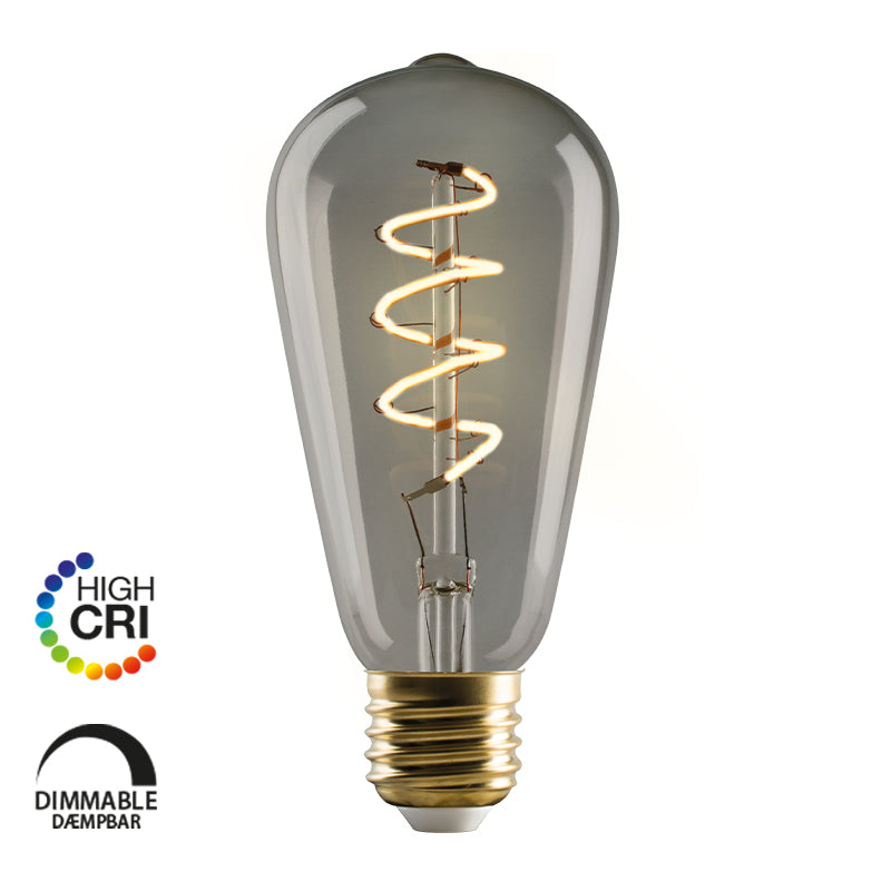 E3 Light LED pære Vintage ST64 Spiral med E27-sokkel i røgfarvet udførelse