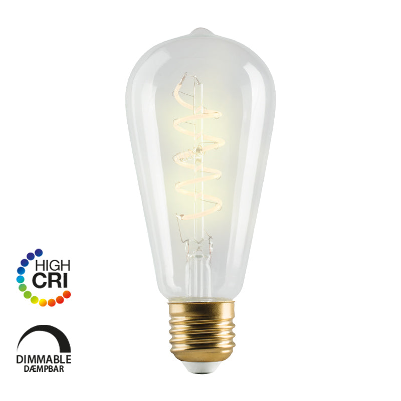 Klar Vintage ST64 spiral LED pære fra E3 Light med E27-sokkel