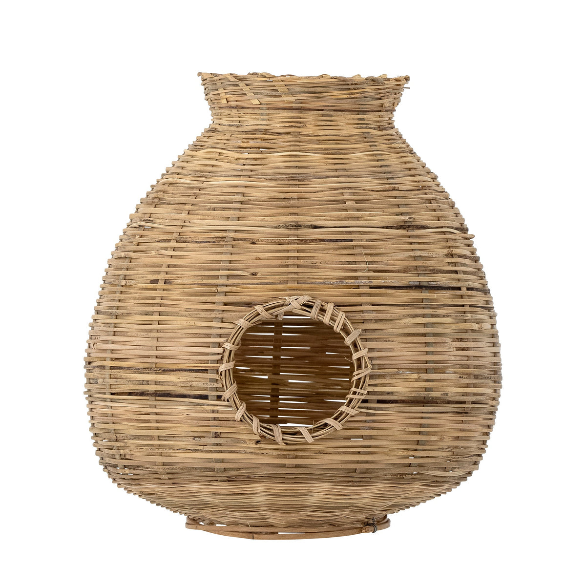 Ottine lanterne med glas fra Bloomingville i naturfarvet bambus, Ø25 × H26 cm