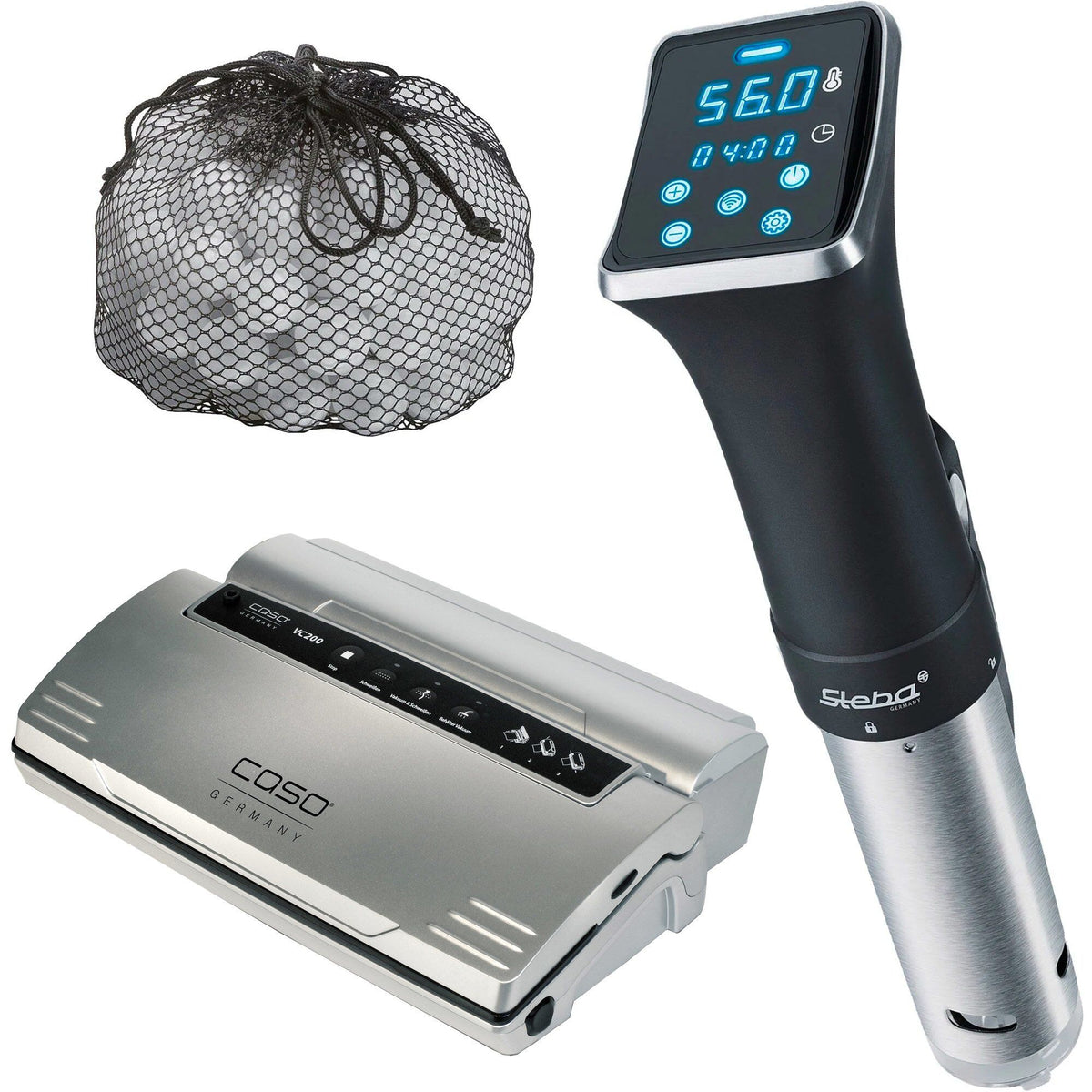 Steba SV80 WiFi sous vide-stav sammen med Caso VC 200 vakuumpakker
