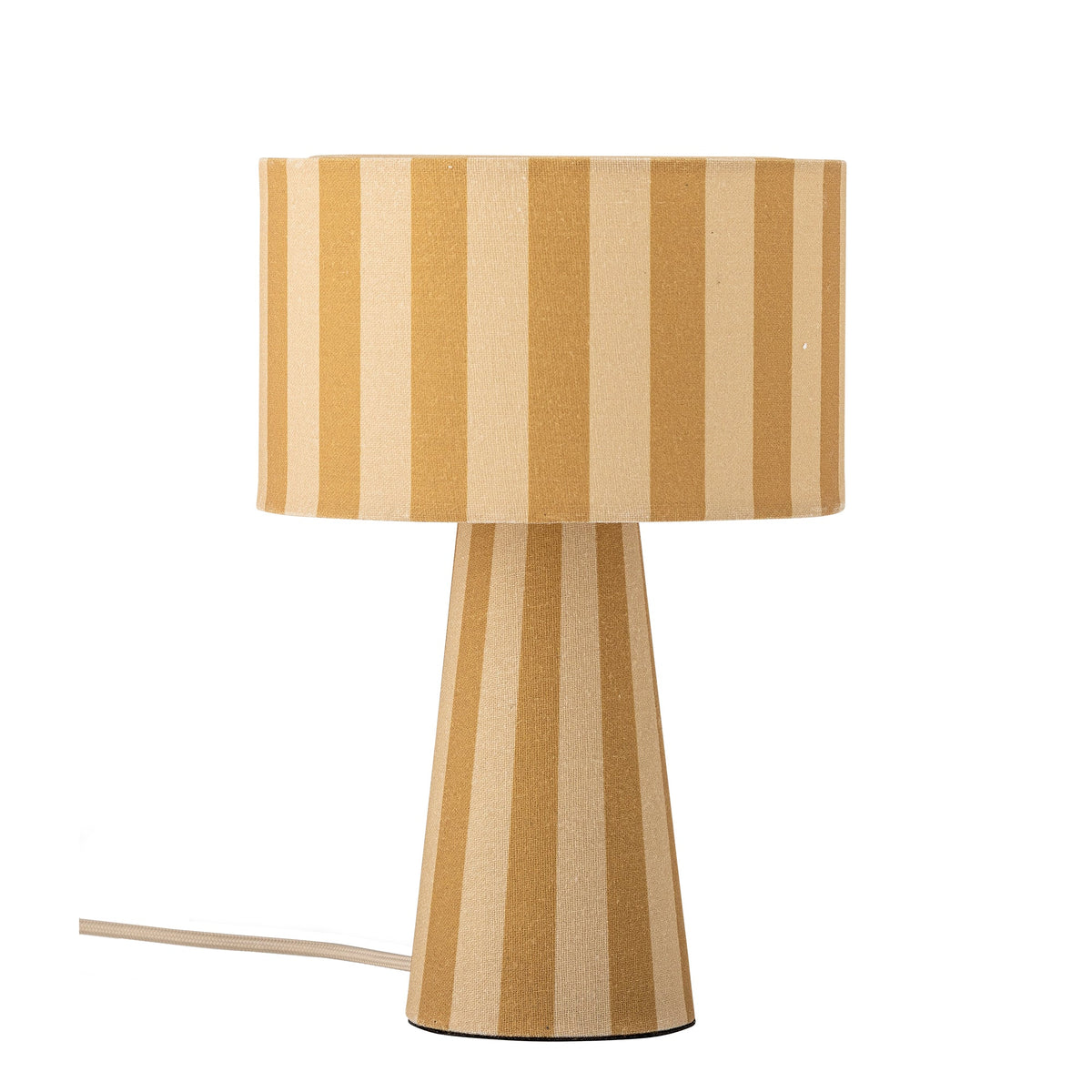 Gul stribet Emmie bordlampe i hør fra Bloomingville med ens striber på skærm og fod