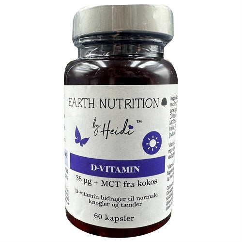 Pakke med vegansk D-vitamin 38 µg med MCT, 60 kapsler, fra Earth Nutrition
