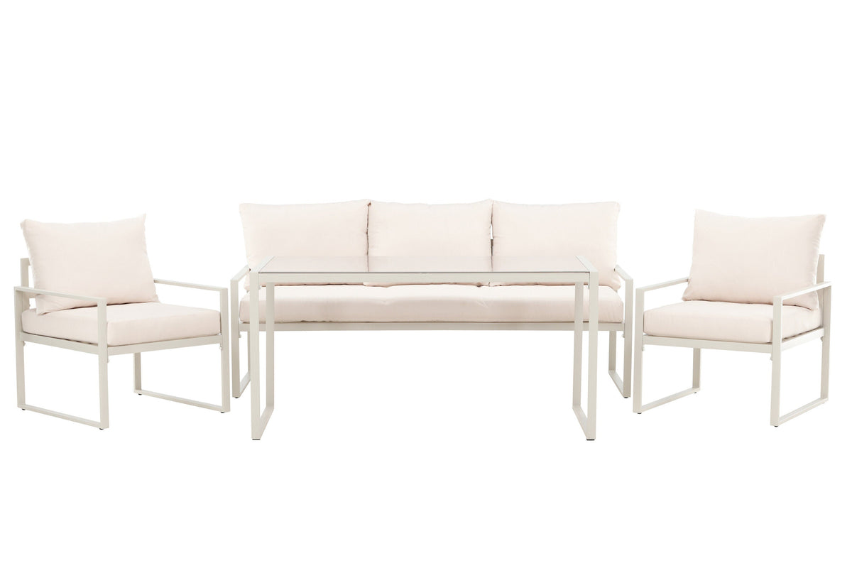 Beige Catania loungesæt med sofa, to loungestole og bord fra Venture Home