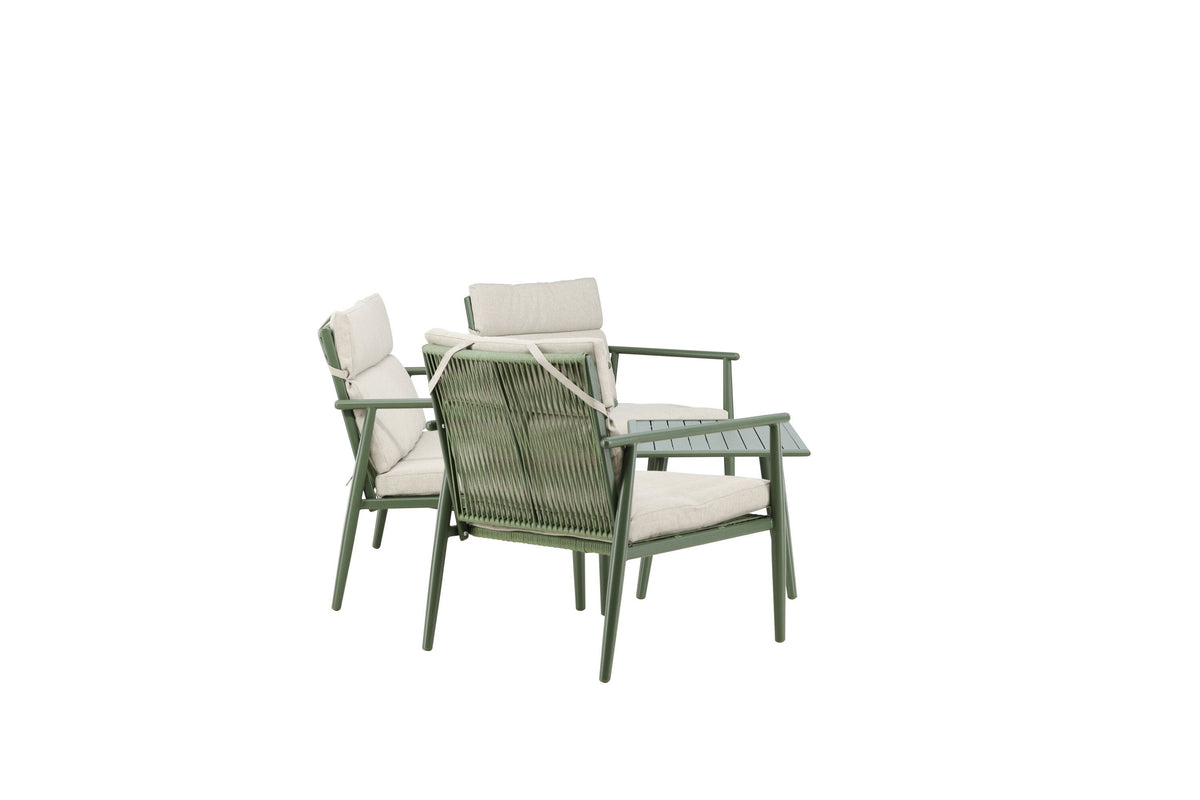 Grønt Mazzaro loungesæt fra Venture Home med beige hynder til terrasse og have