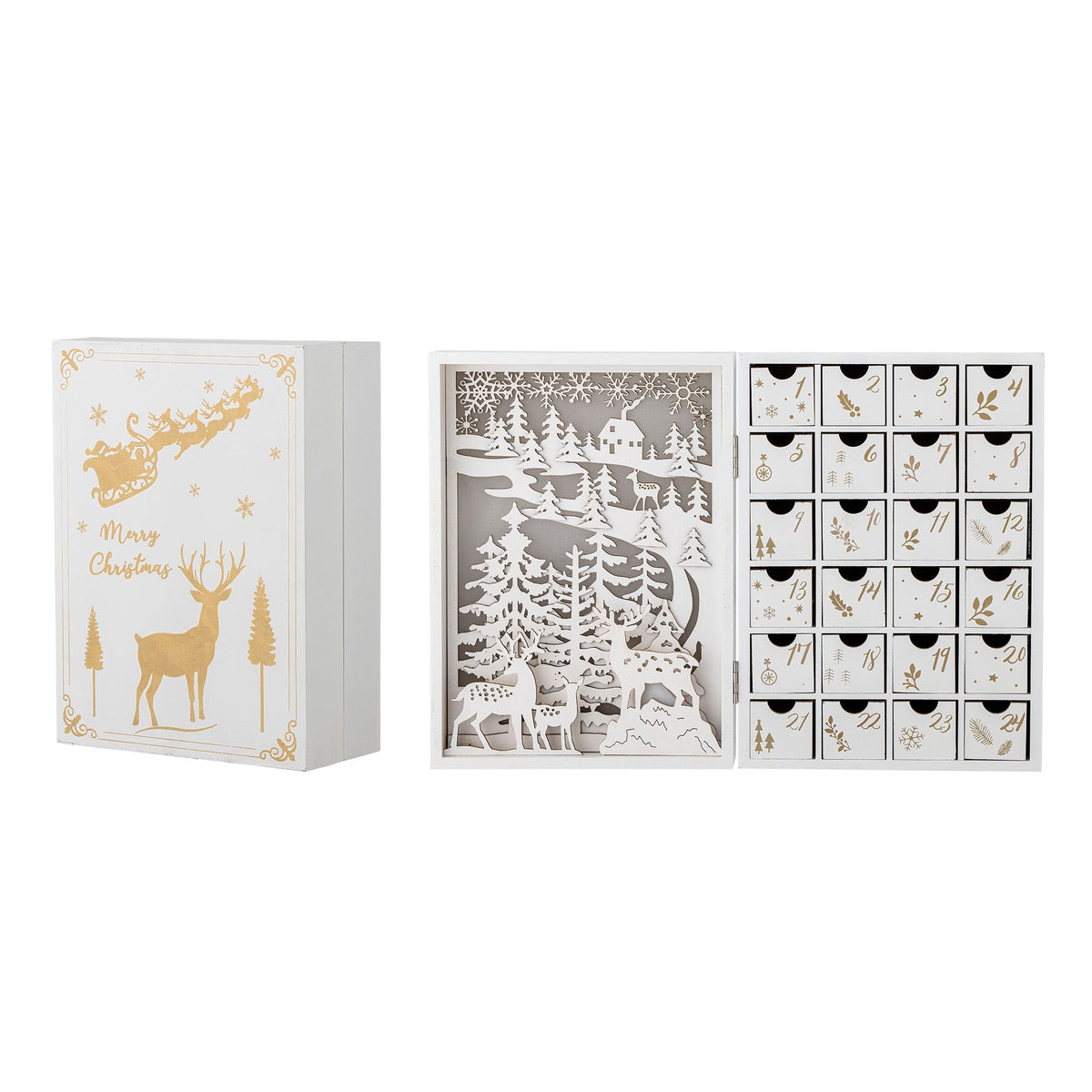 Hvid Elimar kalender med indbyggede lys i krydsfiner fra Bloomingville