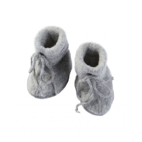 Lysegrå Engel babyfutter i 100 % merino uld med bindebånd, størrelse 2
