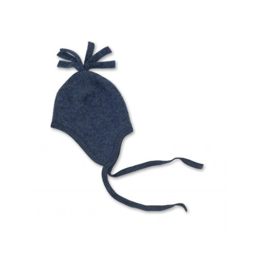 Engel hue med kvast i merino uld, blue melange, størrelse 74/80