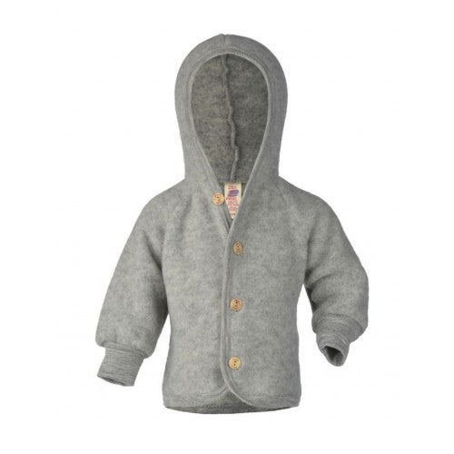 Engel babyjakke med hætte i økologisk merino uld i farven Light Grey Melange