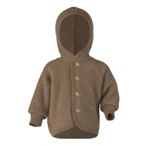 Engel uldjakke med hætte til baby i økologisk merino uld, farven Walnut Melange