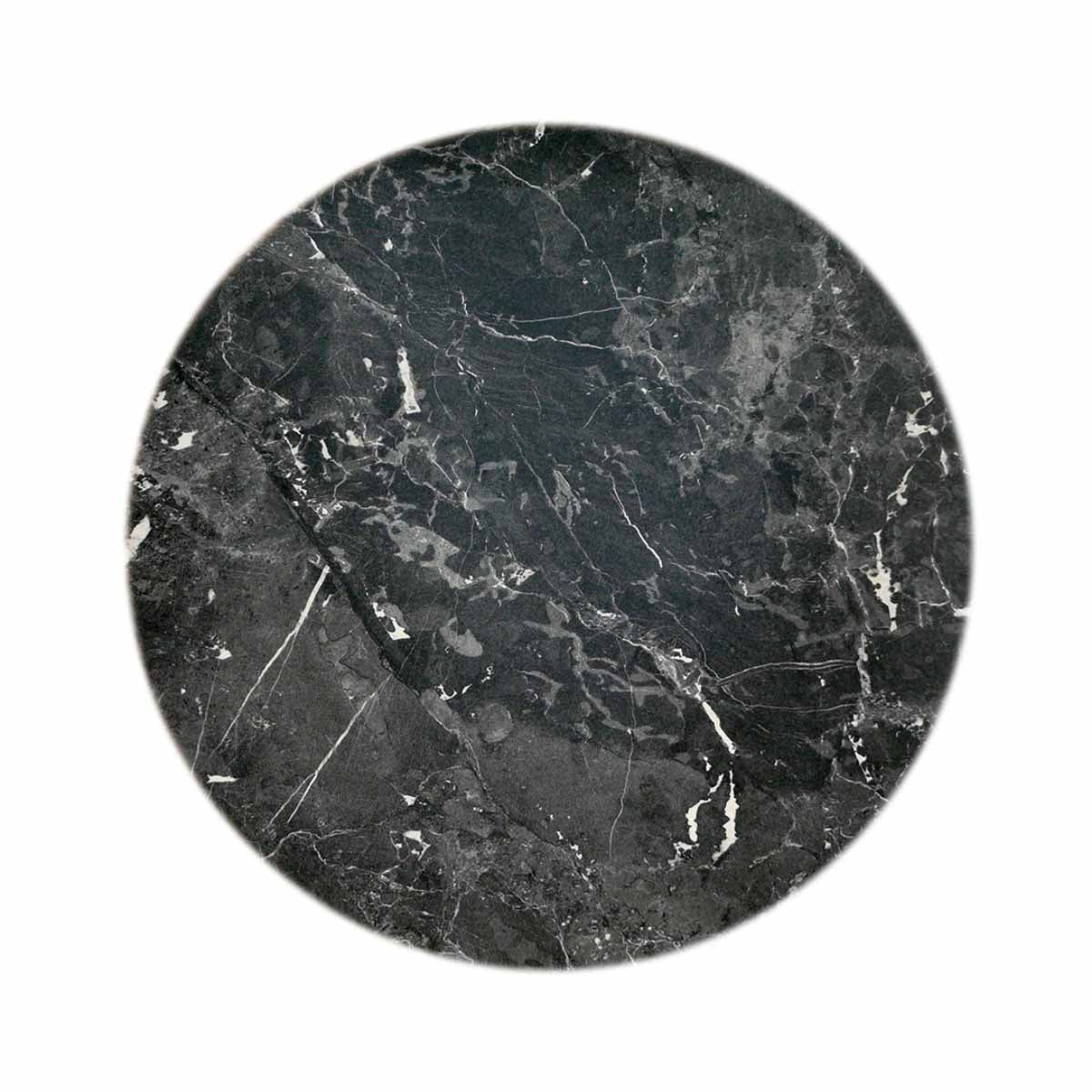 Rund Werzalit bordplade i Marmor Marquina med en diameter på 70 cm
