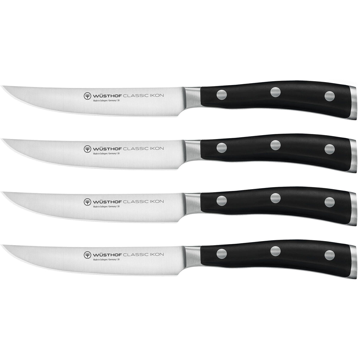 Sort Wüsthof Classic Ikon grillknivsæt med fire knive i æske