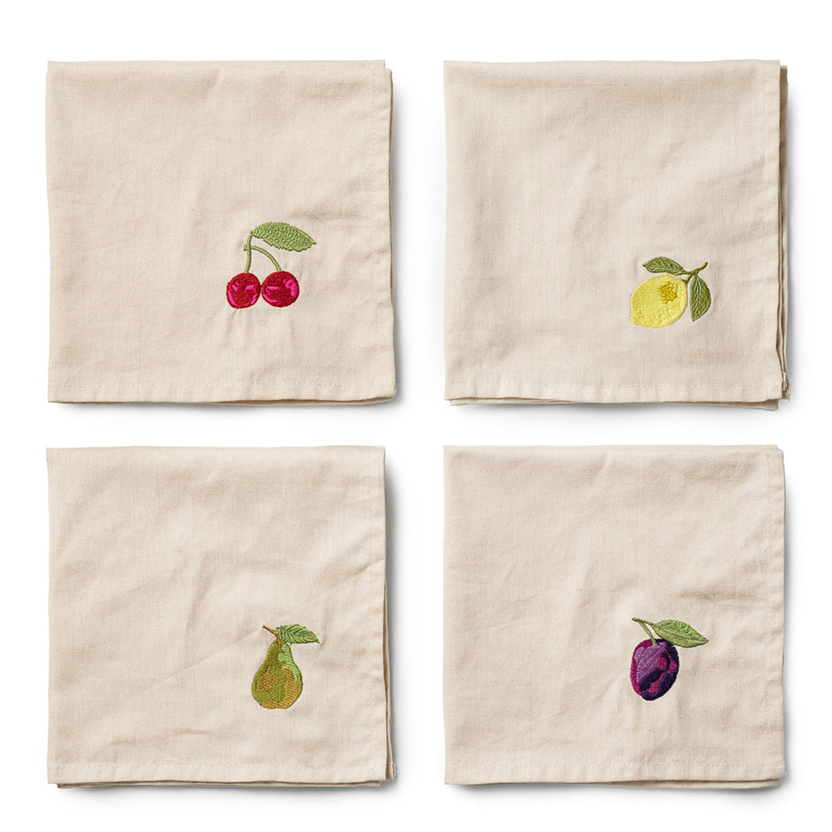 Fire beige Midnatt Tutti Frutti servietter på 40 x 40 cm med frugtbroderi