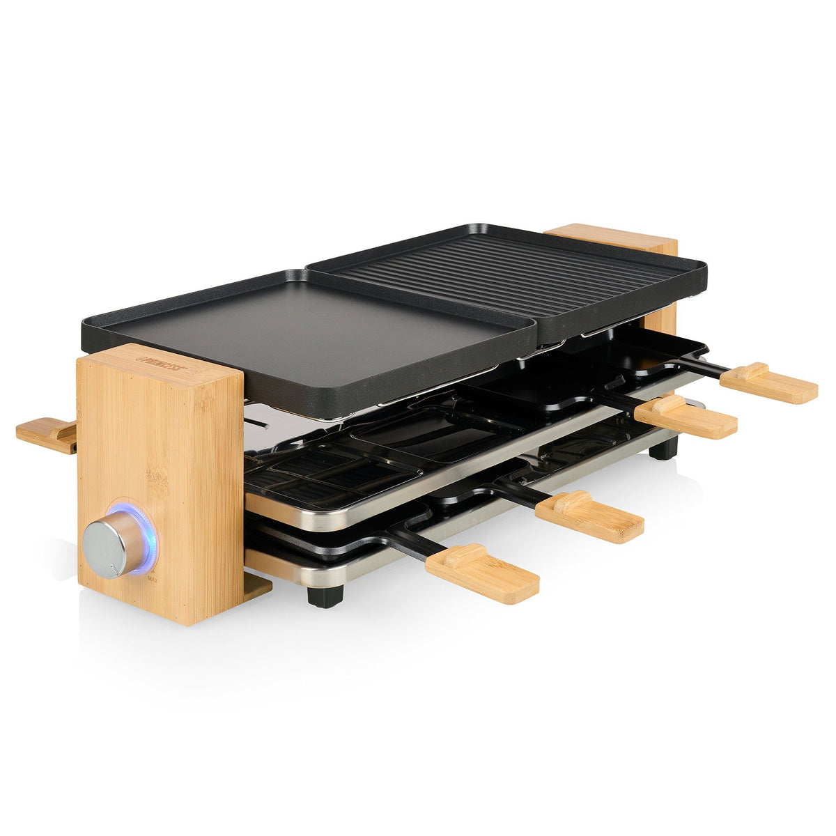 Princess Pure 8 raclettegrill i naturligt bambusmateriale
