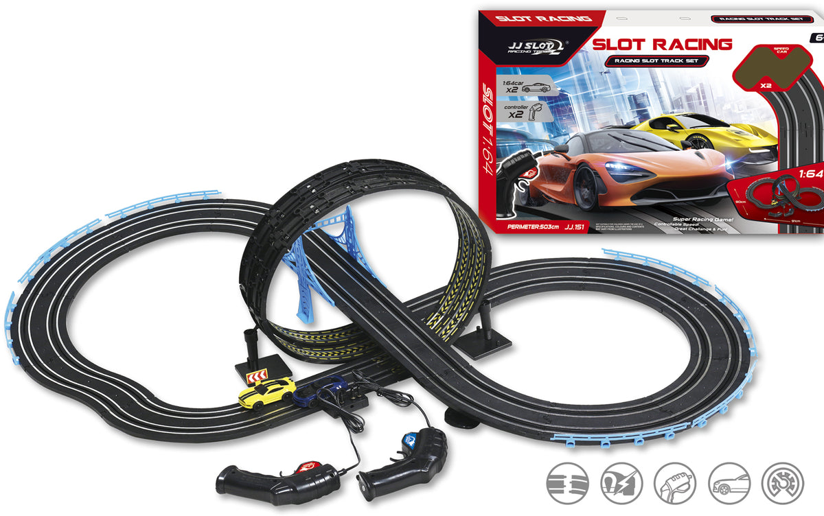 JJ Slot Fast Race racerbane til børn i 8-tals-form, 503 cm lang, skala 1:64