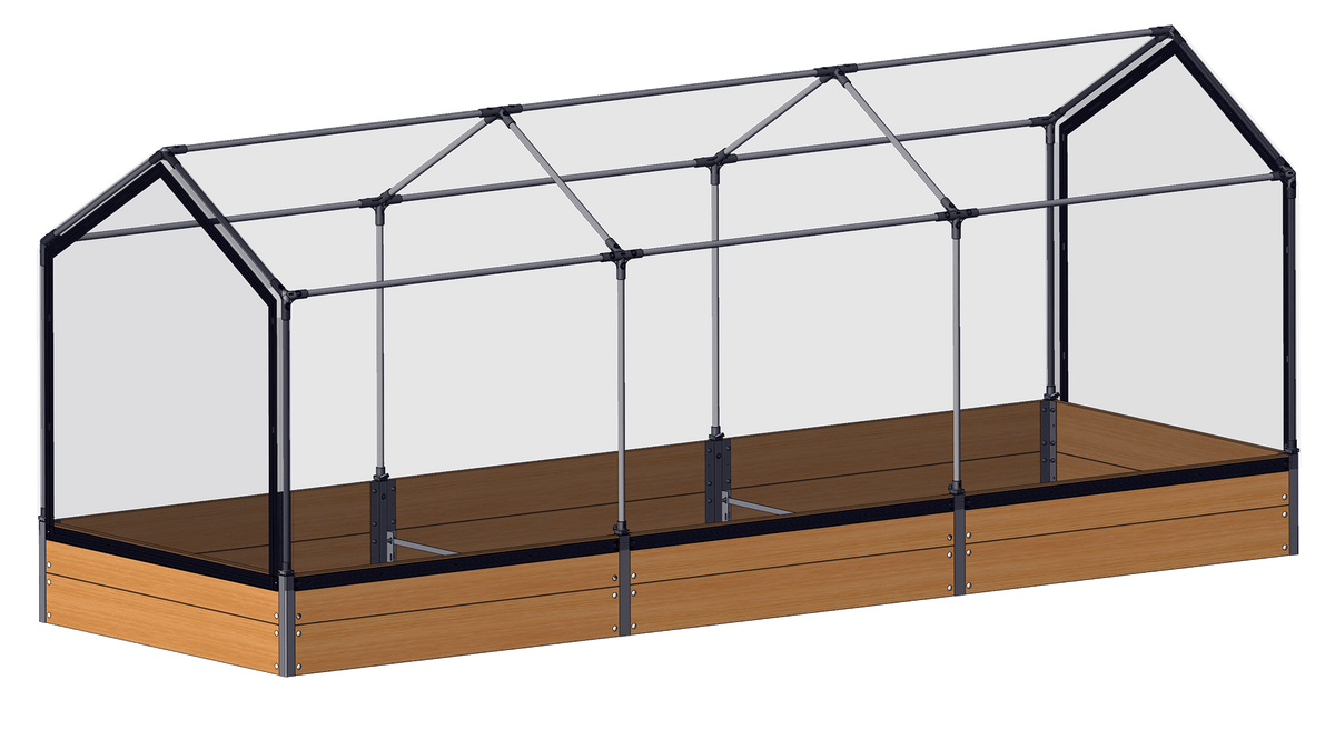 GrowCamp tunnelhøjbed i sibirisk lærk, 30 x 120 x 360 cm, med overdækning