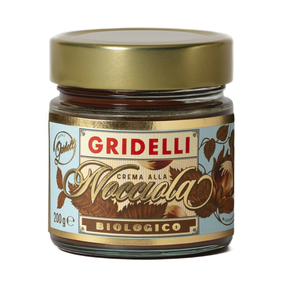 Glas med Crema Alla Nocciola hasselnøddecreme fra Fratelli Gridelli, 200 g