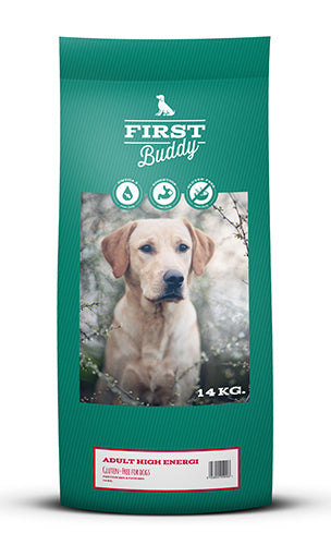 First Buddy Adult High Energy voksenfoder med and og kanin, 14 kg