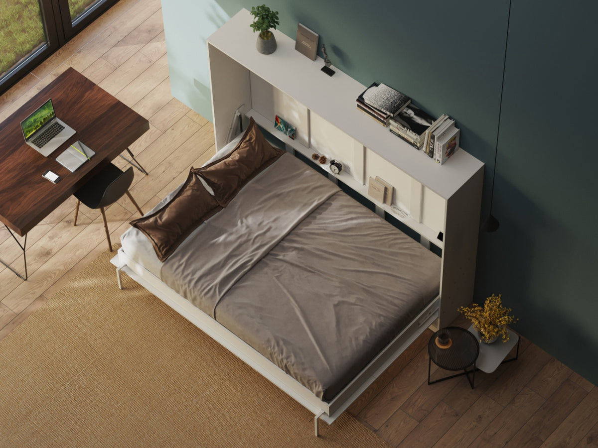 Hvid CLASSIC skabsseng i lav model, 140x200 cm, med hvidt skab og hvid front