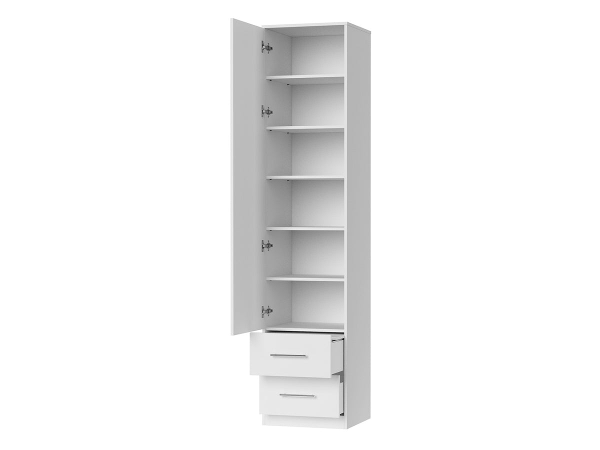 Smalt hvidt NORDIC højskab, 50 cm bredt, med hvid front