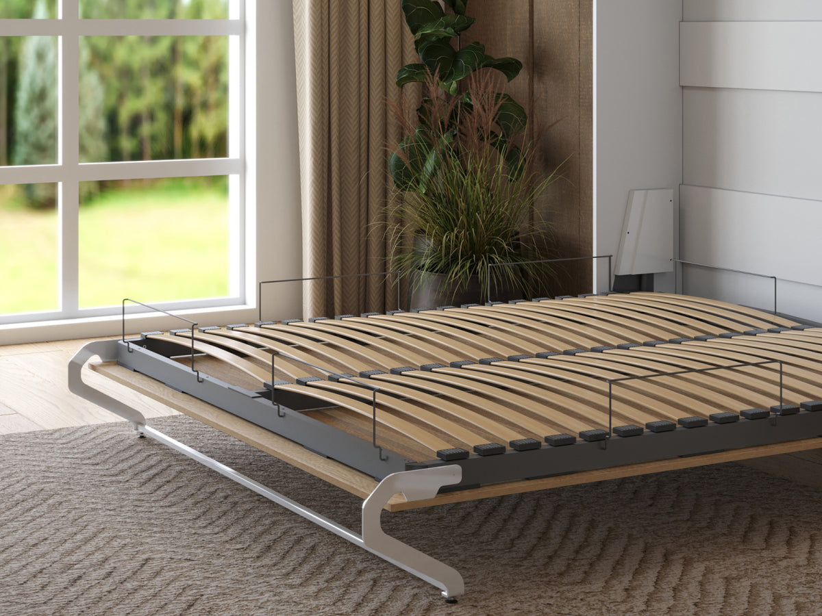 Hvid M1 skabsseng i høj model, 160x200 cm, med hvidt skab og hvid front