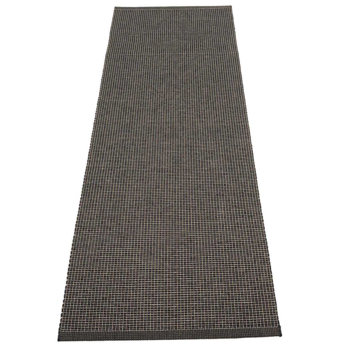 Pappelina Emm gulvtæppe i black/linen med grafisk mønster, 240 x 70 cm
