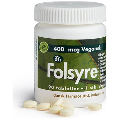 Pakke med folsyre 400 mcg, 90 tabletter, fra Grønne dfi vitaminer