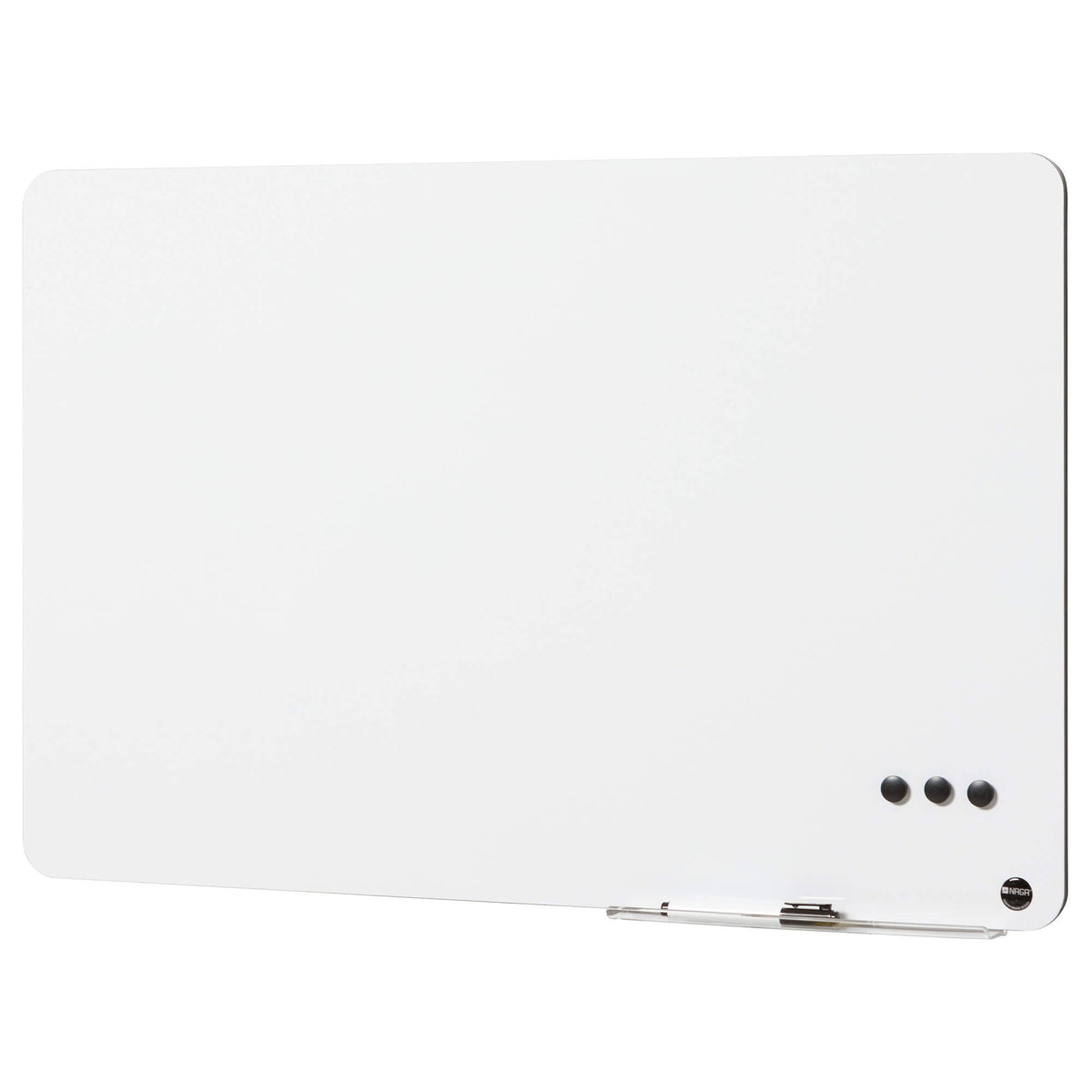 Lille whiteboard uden ramme, 57 x 45 cm, med pennebakke i klar akryl